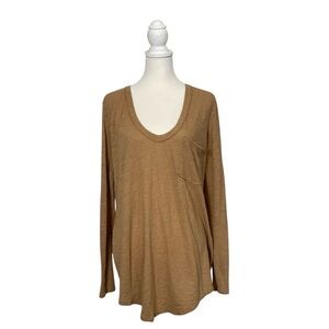 Free People We The Free Long Sleeve Pocket Tee Tan Oversized Boho Top Medium